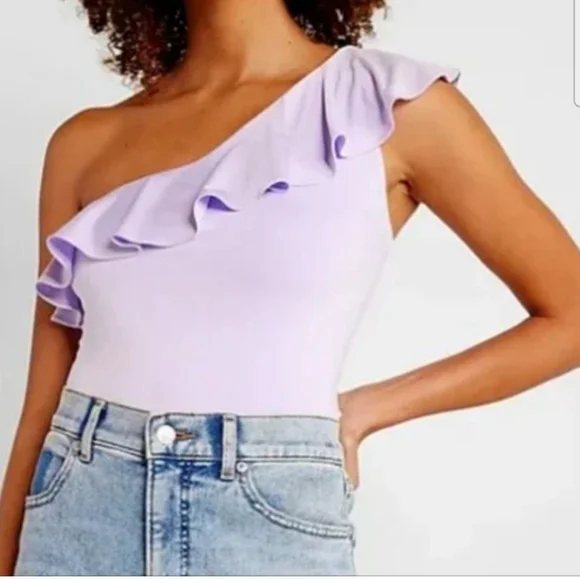 Express Lavender One-Shoulder Ruffle Tank - Picture 2 of 3